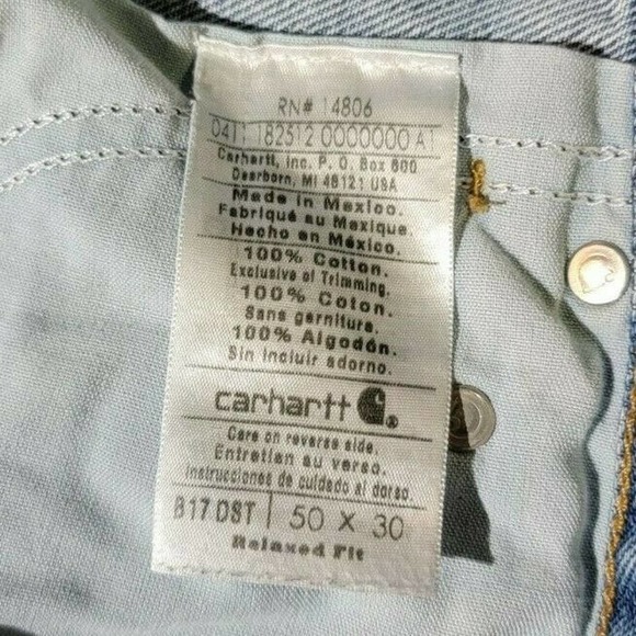 MENS CARHARTT B17 DST RELAXED FIT TAPERED LEG BLUE JEANS 50 X 30 - Picture 3 of 7